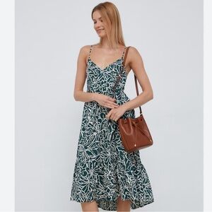 GAP Deep V Neck Cami Midi Dress Green Floral Size L